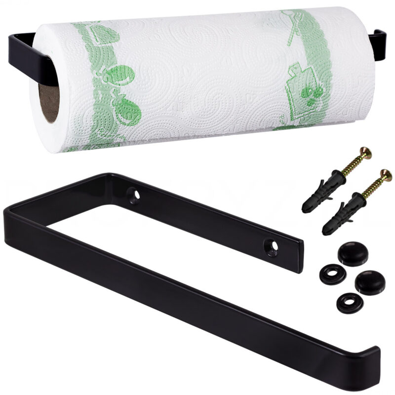 Mocny uchwyt wieszak na papier kuchenny czarny loft industrialny AKALI PRO
